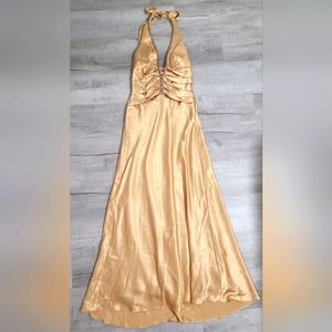 Prom Y2K Dave & Johnny by Laura Ryner  Gown Dress Halter Rhineston Gold Size 5/6